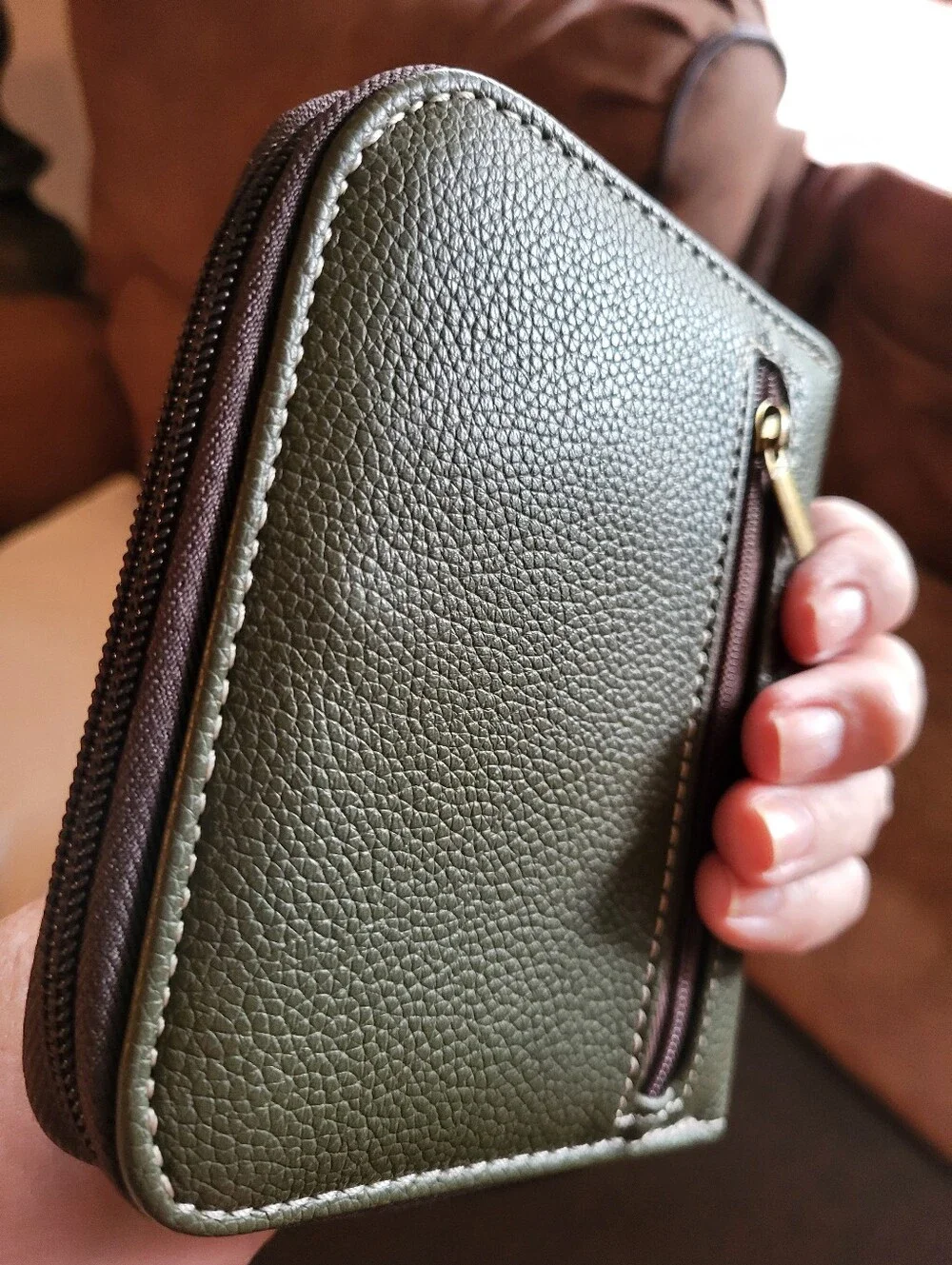 CHALA Monkey Wallet Vegan Leather, Zip Around. Olive